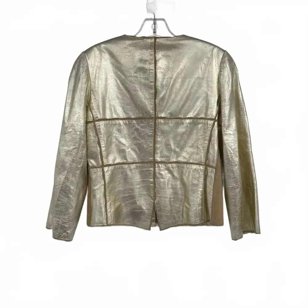 CHANEL Leather 2000’s Zip Up Jacket | Gold, Size S, Made in France